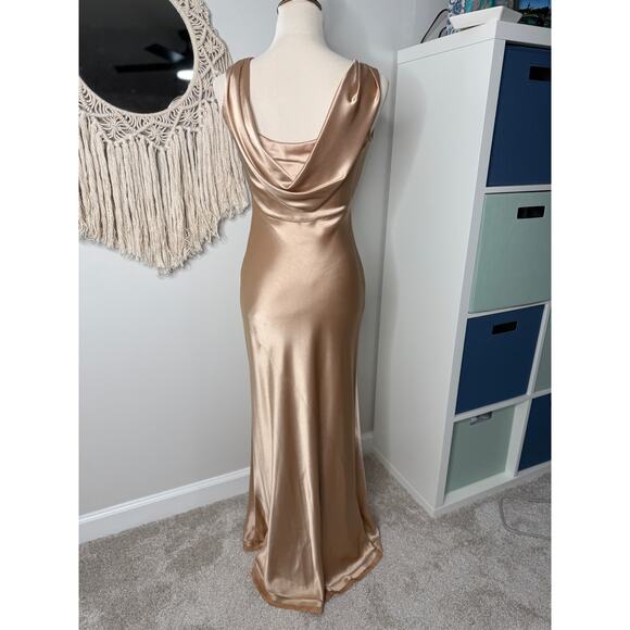 Vintage Jones New York Evening Champagne Gold Satin Bias Cut Formal Gown Dress 4 - Picture 2 of 8